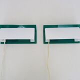 Pair of wall sconces with Scandinavian green and white shutters. 1980s.
