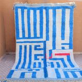 Moroccan Berber blessed ouarain rug modern blue and white