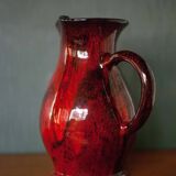 Terracotta pitcher glazed in oxblood red and black, terracotta vase, vintage pitcher, kitchen