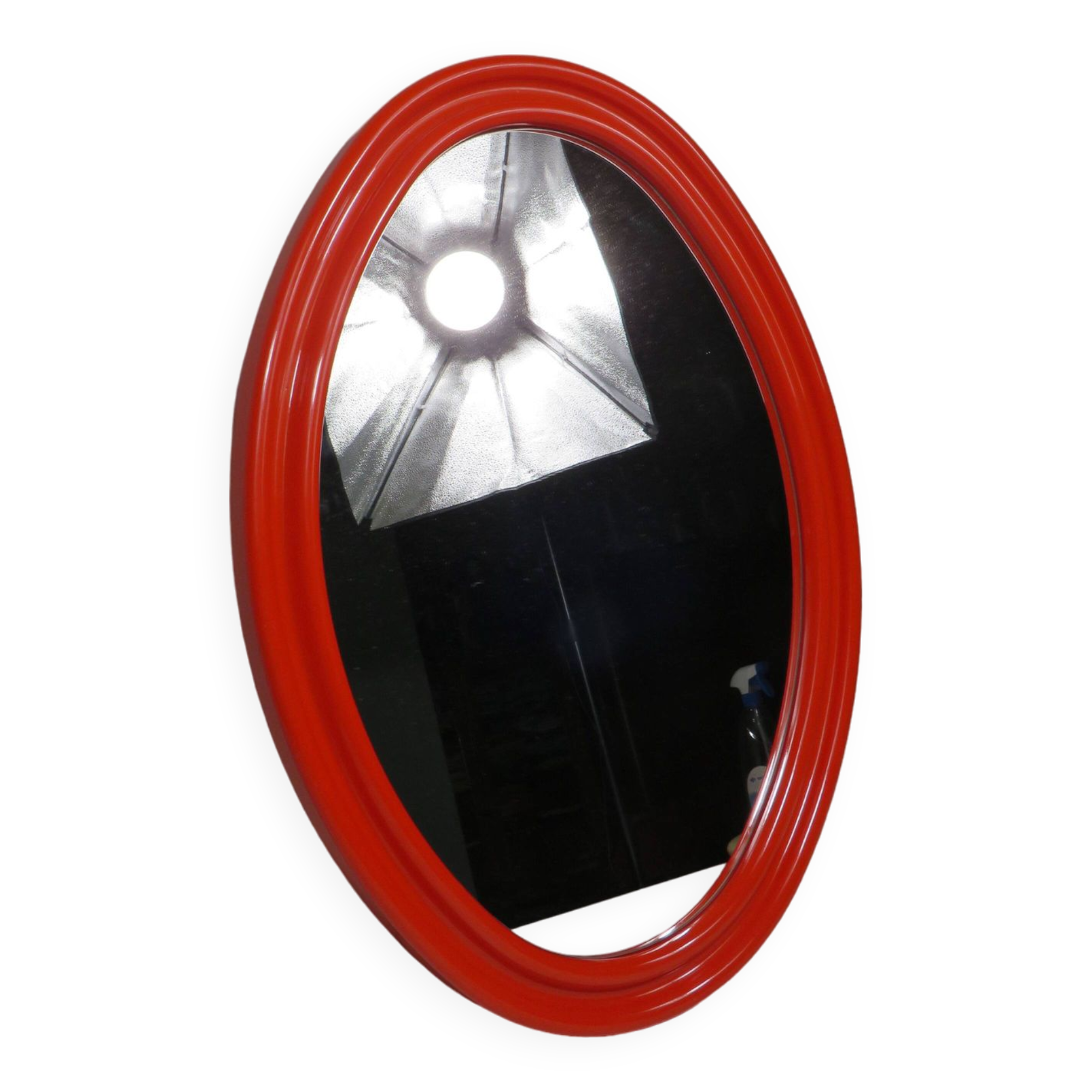 Grand miroir ovale orange Space Age années 1960