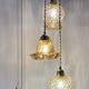 Vintage triple globe waterfall pendant light in amber glass