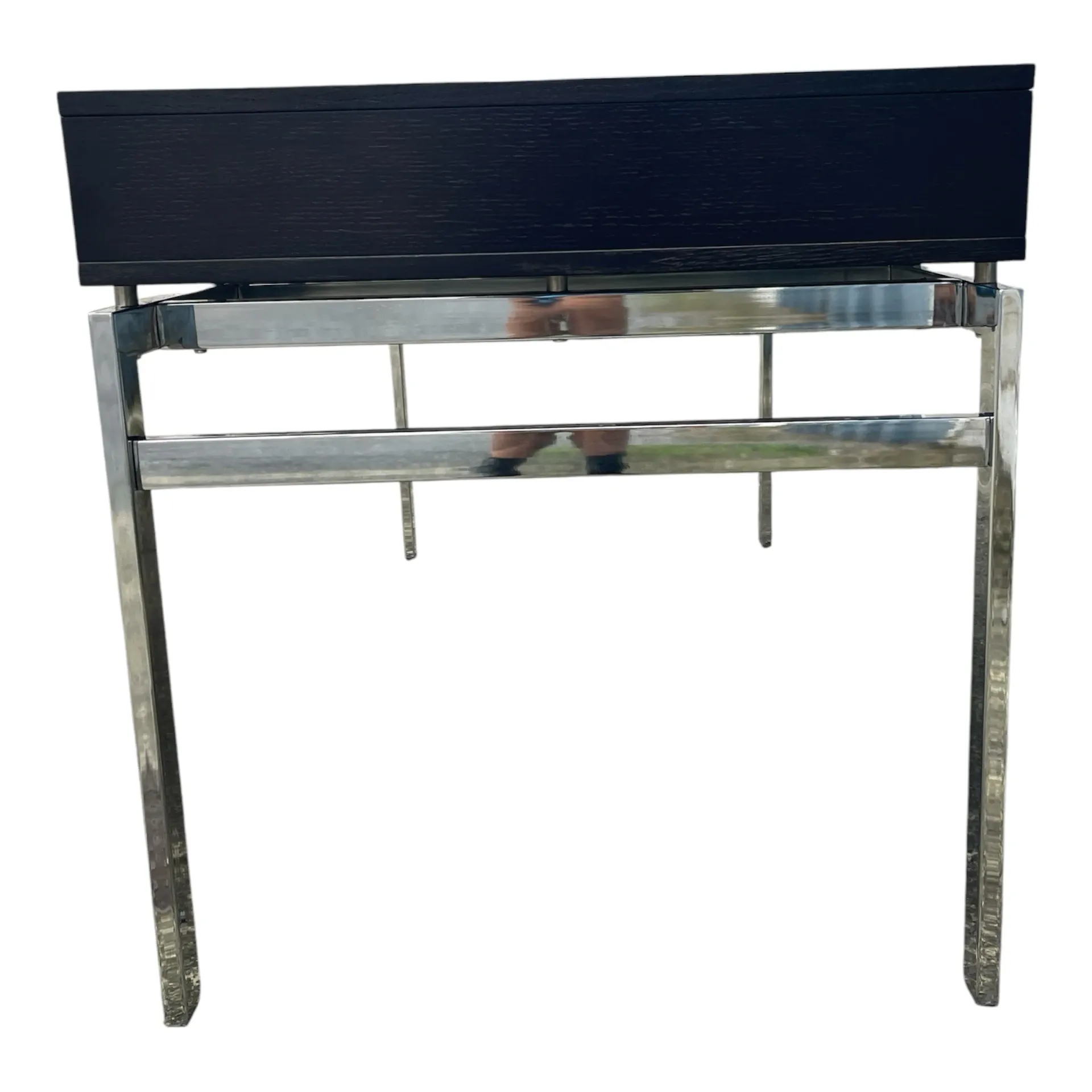 Large textured black lacquered flat desk and chrome in 1970s style — Esprit Mai