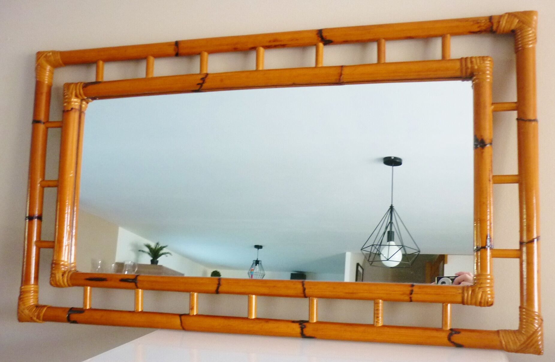Bamboo mirror, openwork, vintage
