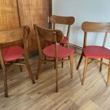 Ensemble de 4 chaises en bois et vinyle rouge