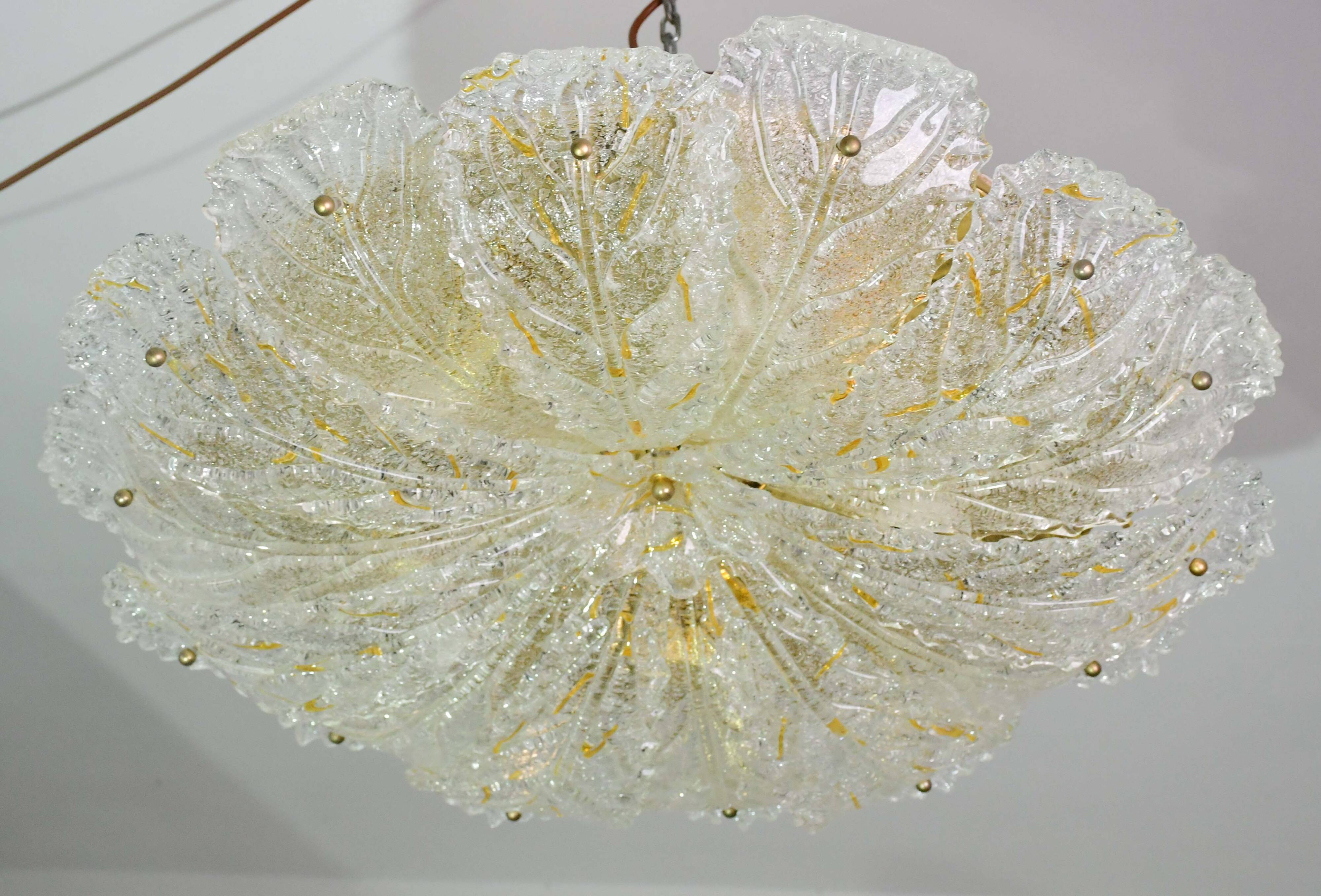 Splendid large size Italian Murano glass yellow and transparent ceiling light