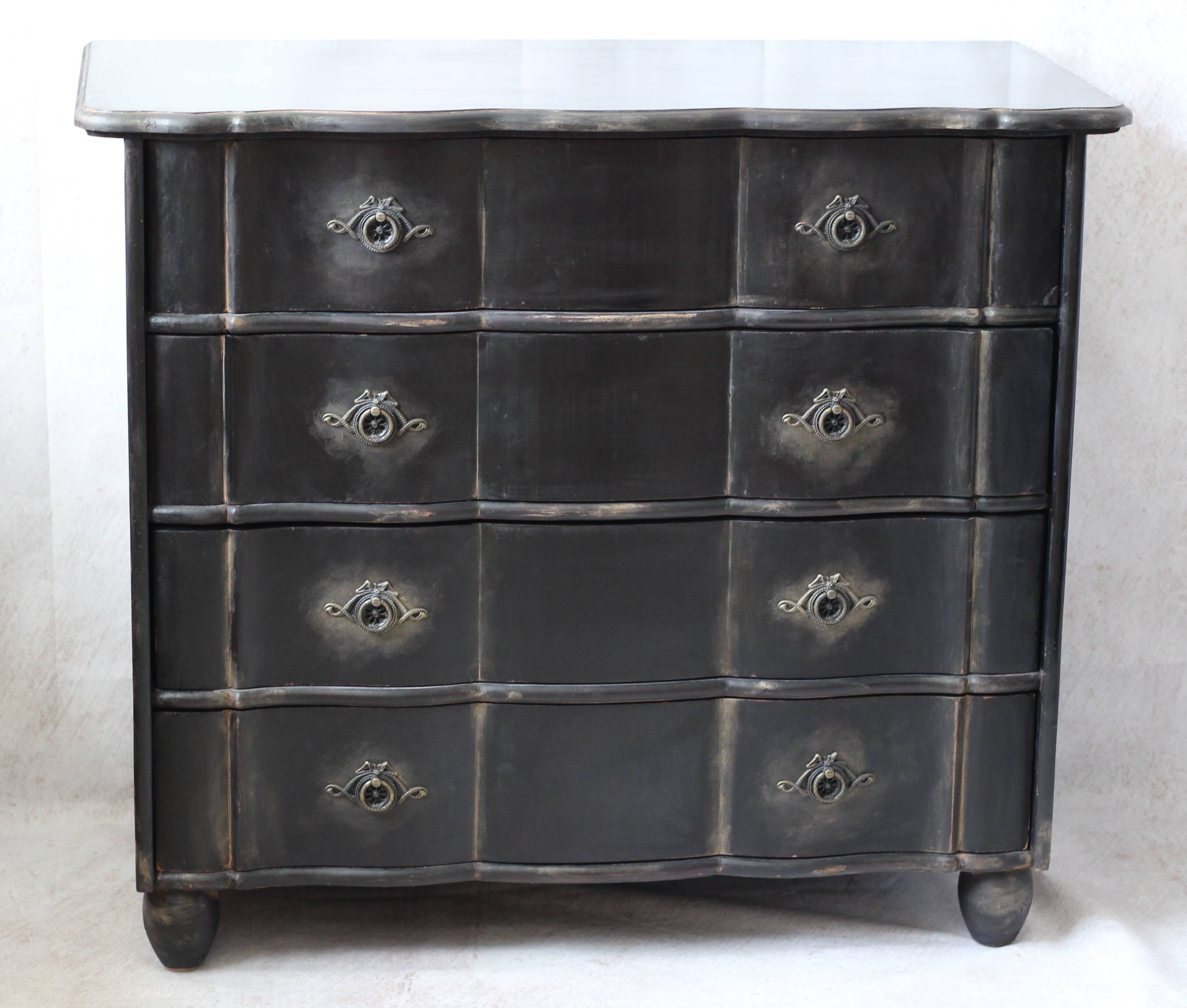 Victorian style black patinated crossbow chest of drawers