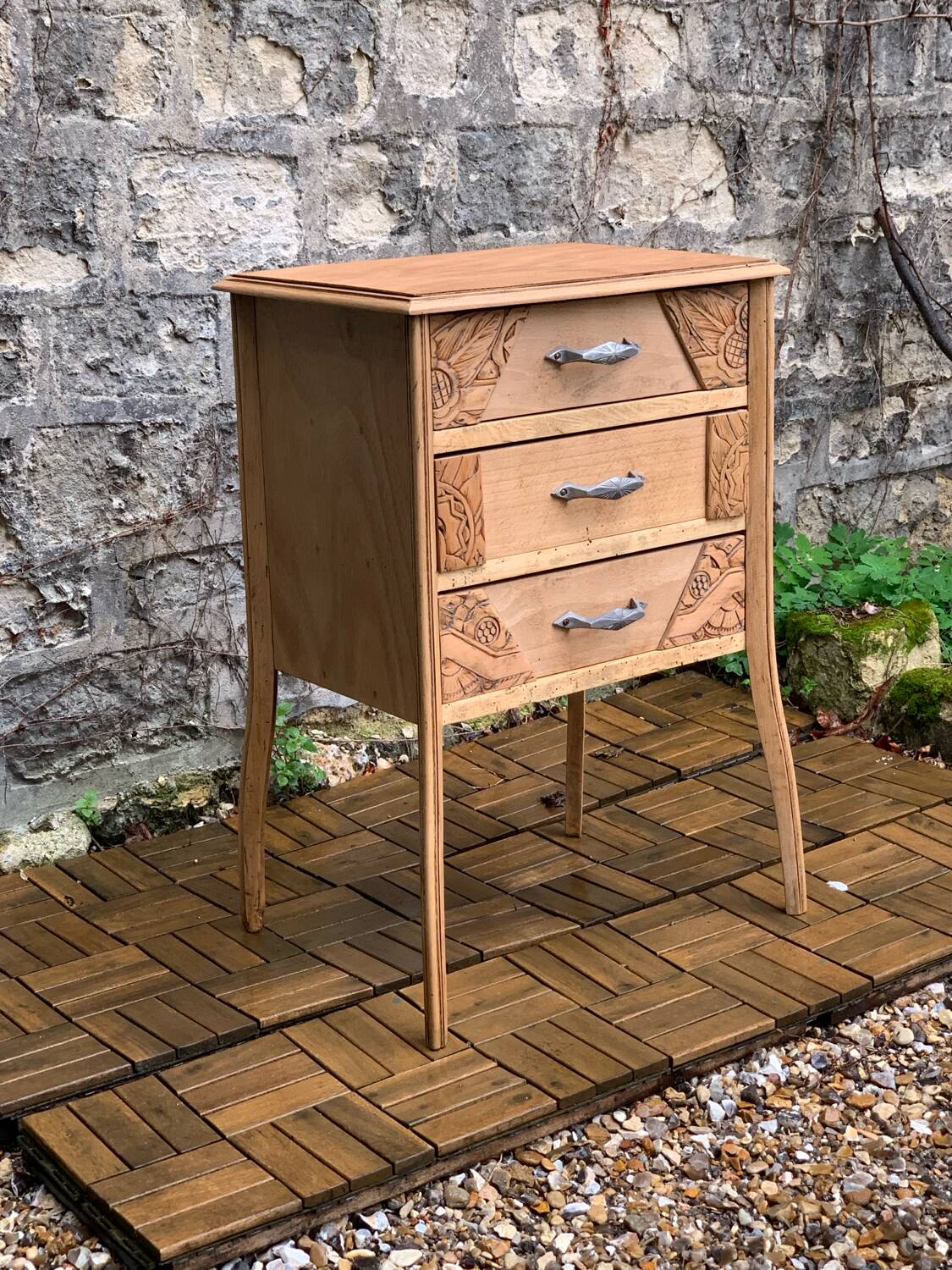 Art Deco chest of drawers in raw wood, 1930