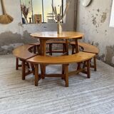 Set of round table and 4 rounded benches, 1950