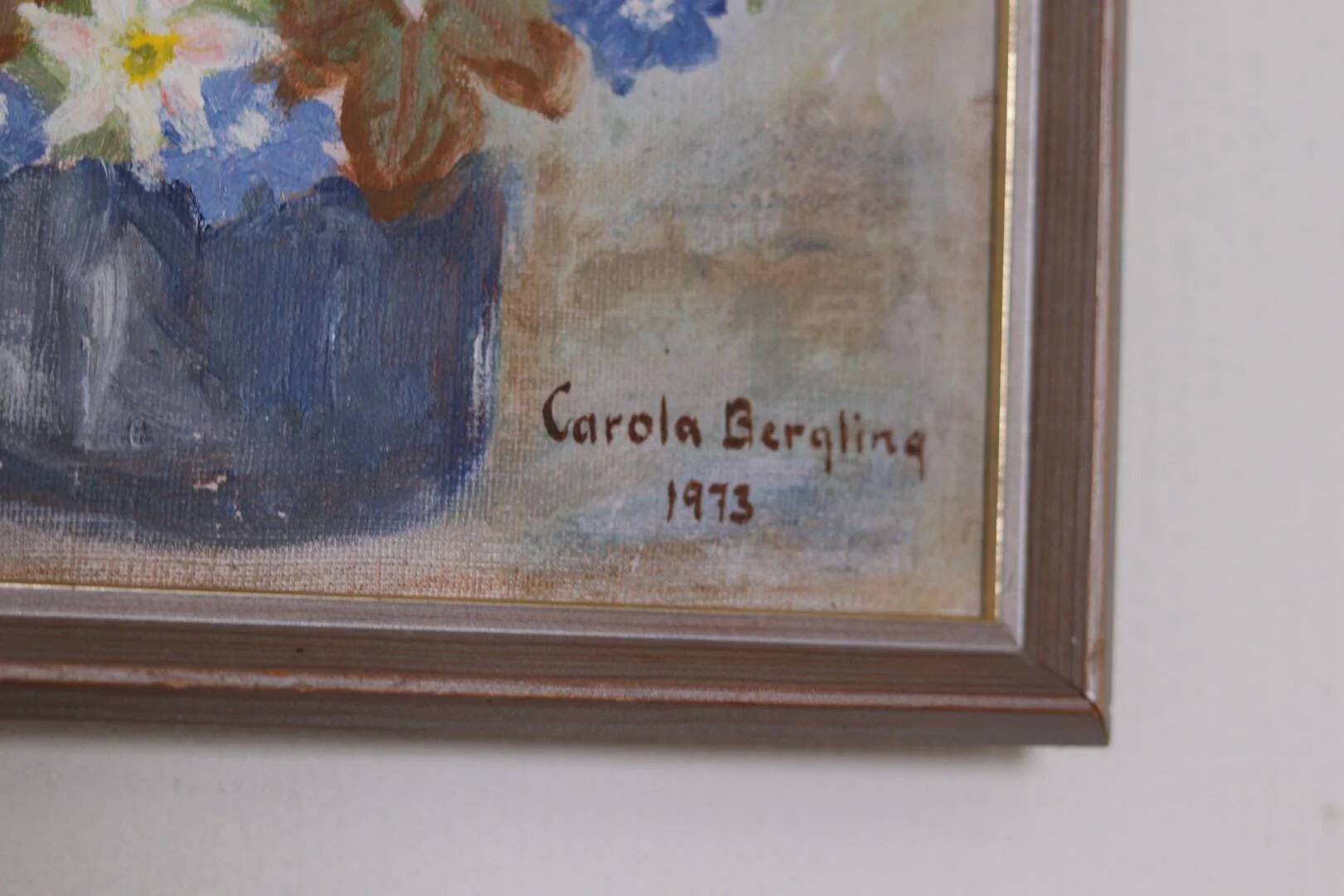 Original Swedish Oil on Canvas – “Vase of Flowers” by Carola Bergling