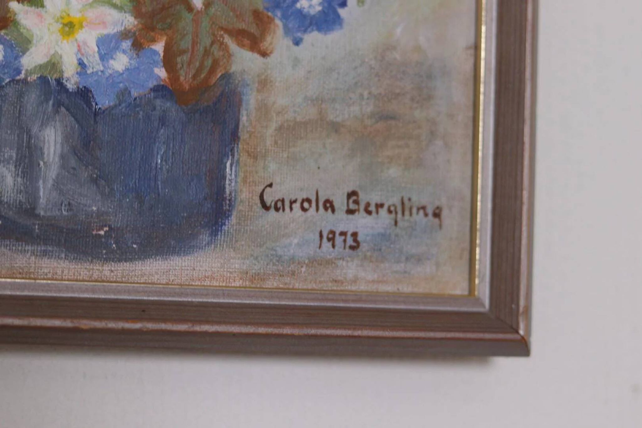 Huile sur toile originale suédoise – « Vase de fleurs » par Carola Bergling