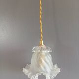 Frilly molded glass tulip walking lamp