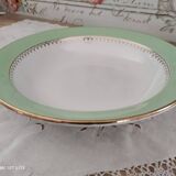 Round hollow plate in water green with a golden frieze, Cafés Lemaire.