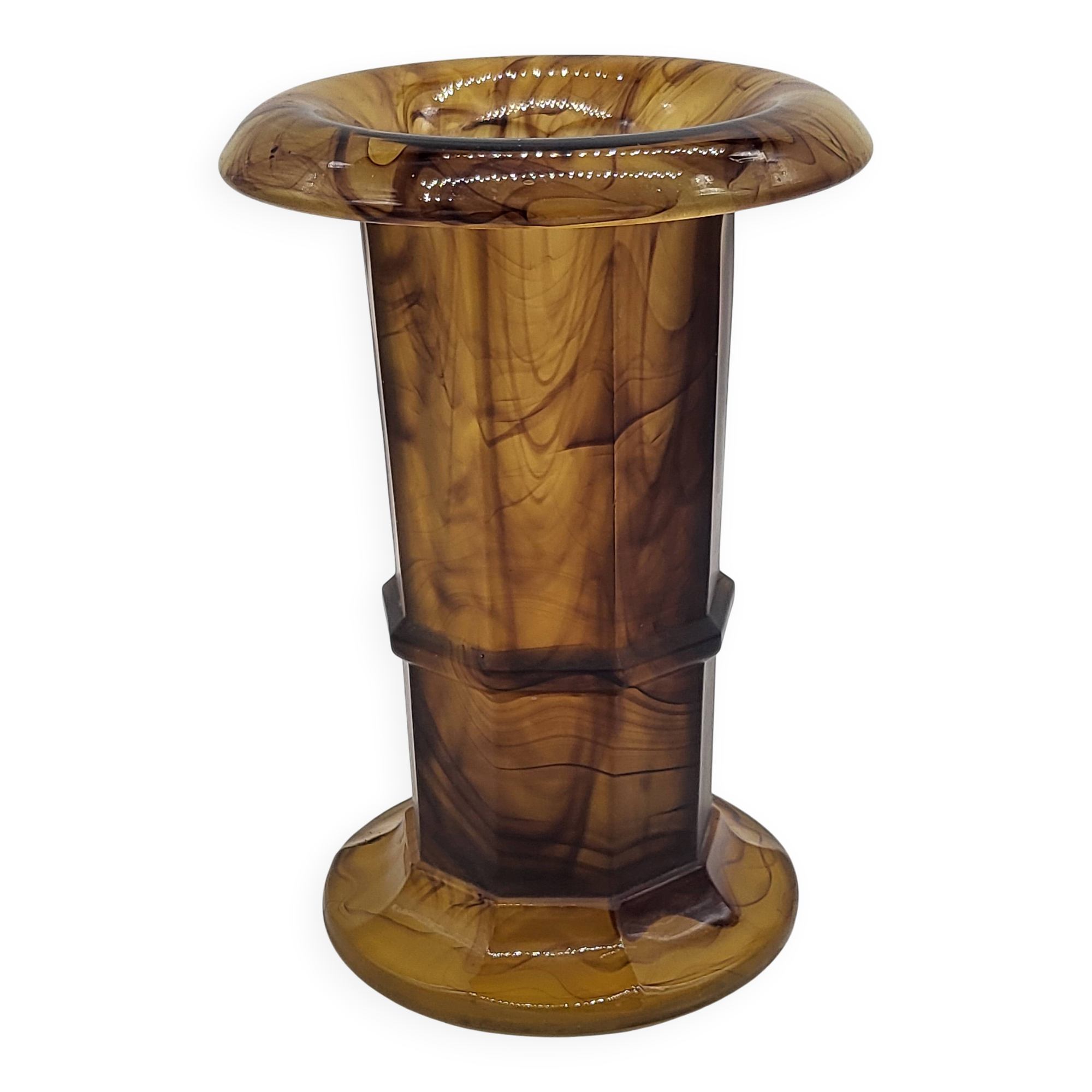 George Davidson Vintage Art Deco Amber Clouded Glass Vase