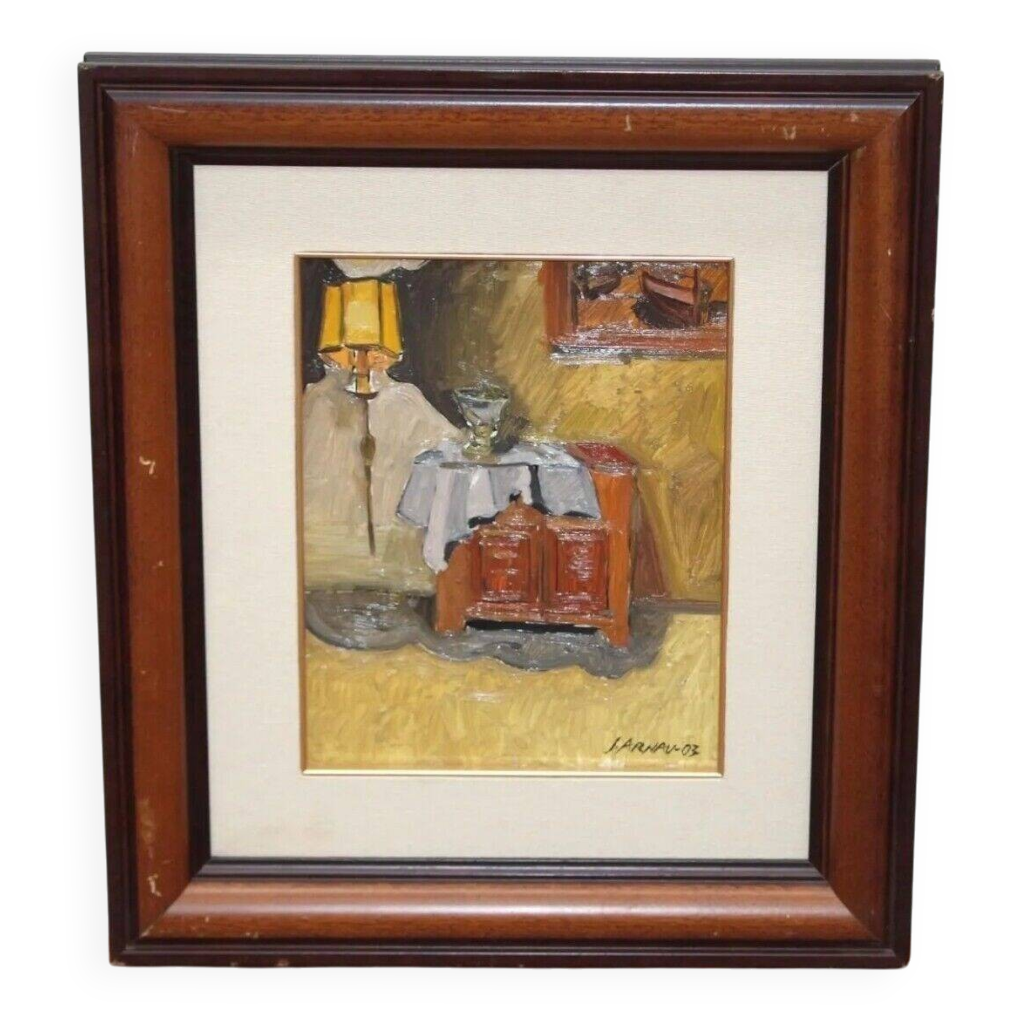 Mid 20th Century Figurative Interior Scene Oil Painting
