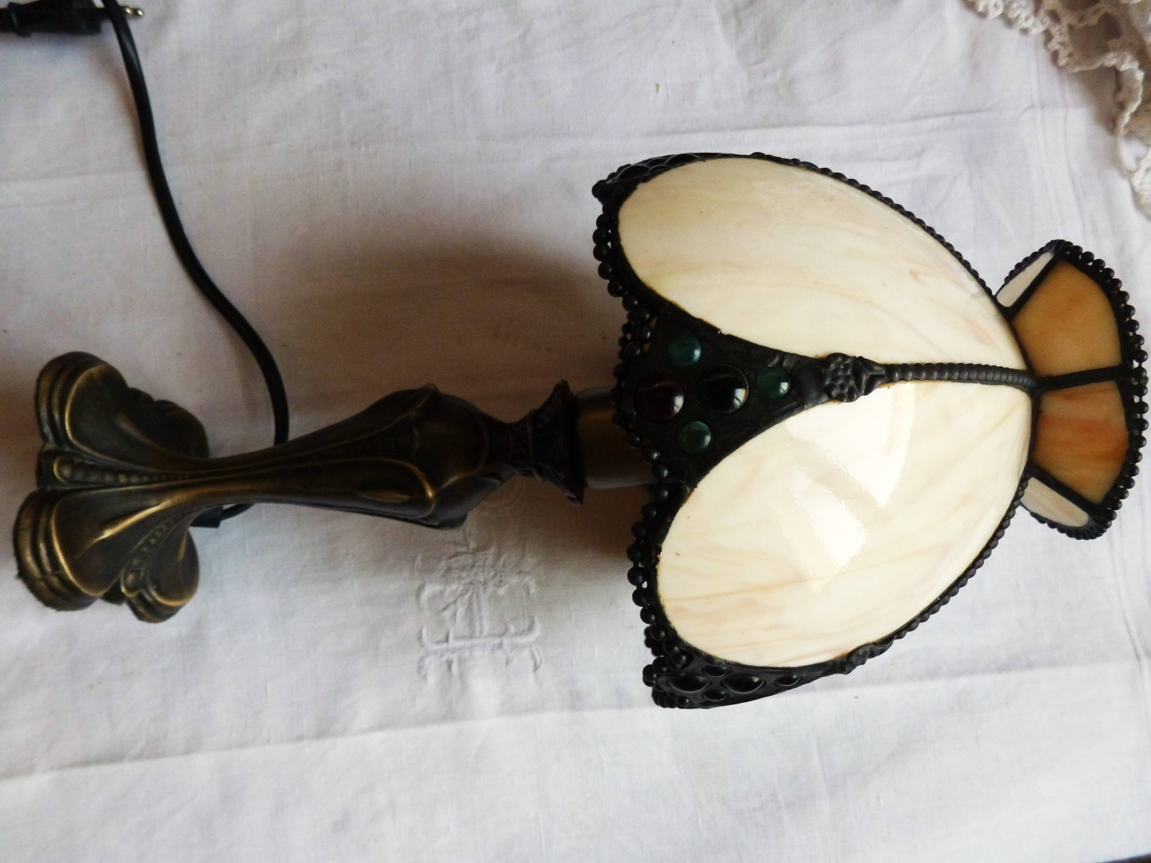 Alabaster lampshade, alabaster and brass candle holder lamp
