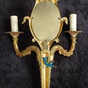 Pair of wall sconces with mirrors. Putti. Bronze. Floral Art Nouveau.