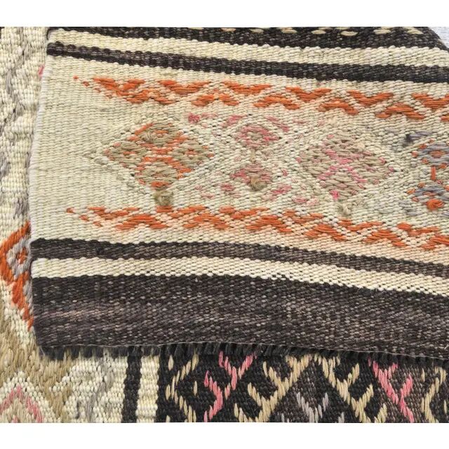 1970s Vintage Turkish Runner Handwoven Wool Flatweave Kilim Rug 84x266