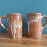 2 enameled stoneware mugs cups