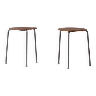 First edition pair ‘DOT’ stools by Arne Jacobsen for Fritz Hansen, Denmark 1960s.