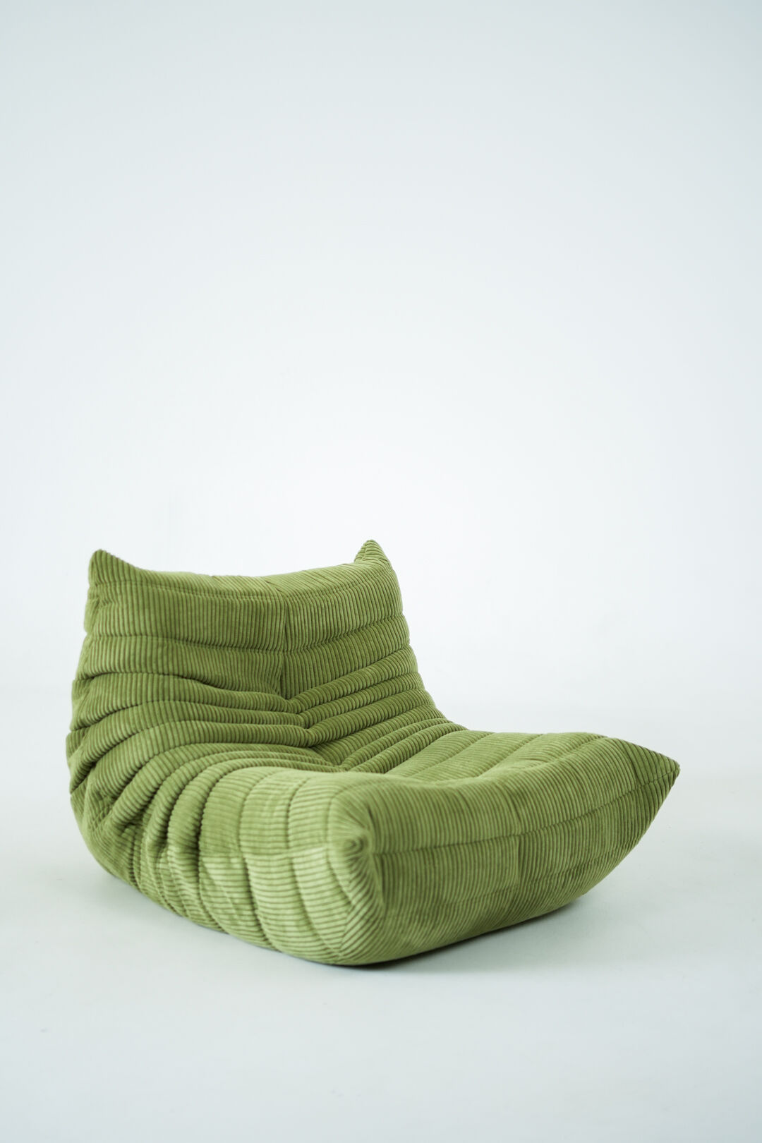 Togo Armchair and Pouf in Fresh green Corduroy