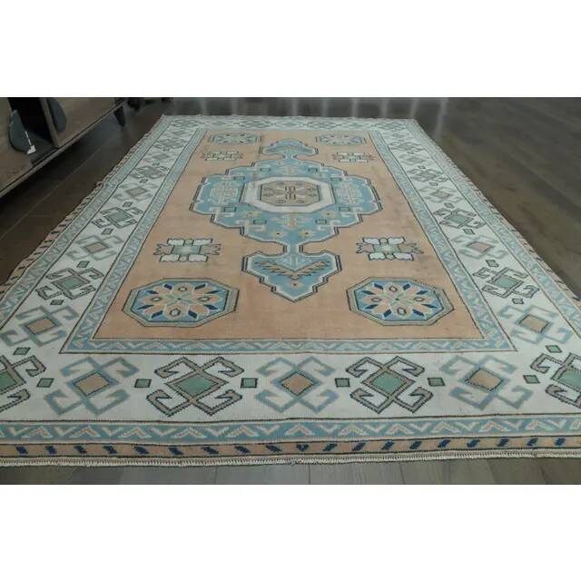 1970s Vintage Turkish Oushak Handmade Wool Cotton Orange  Area Rug 190x275