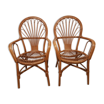 Two armchairs with armrests vintage rattan