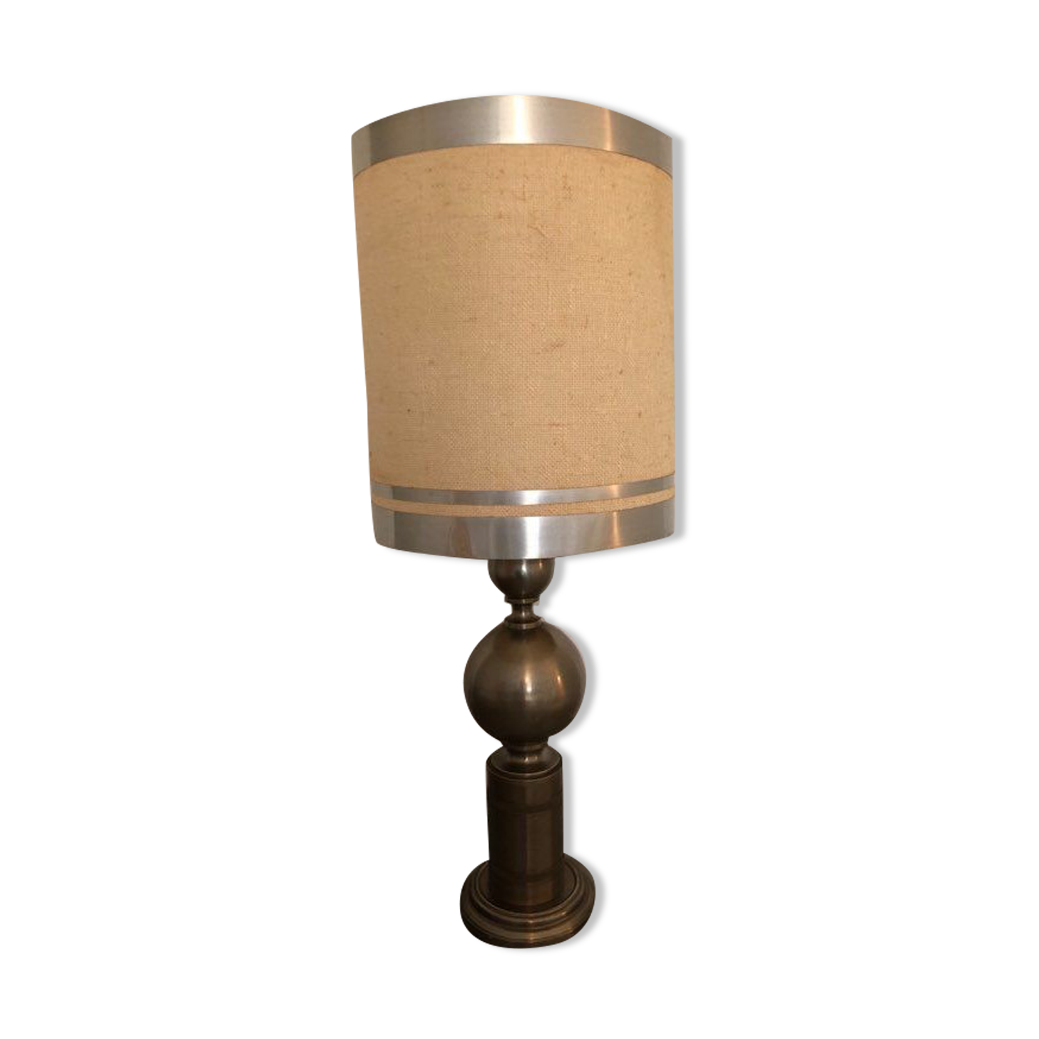 Lamp  of the 70s metal foot lampshade surrounded by three metal blades