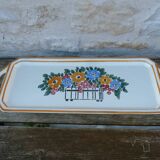 Vintage Long Ceramic Dish Art Deco Flowers
