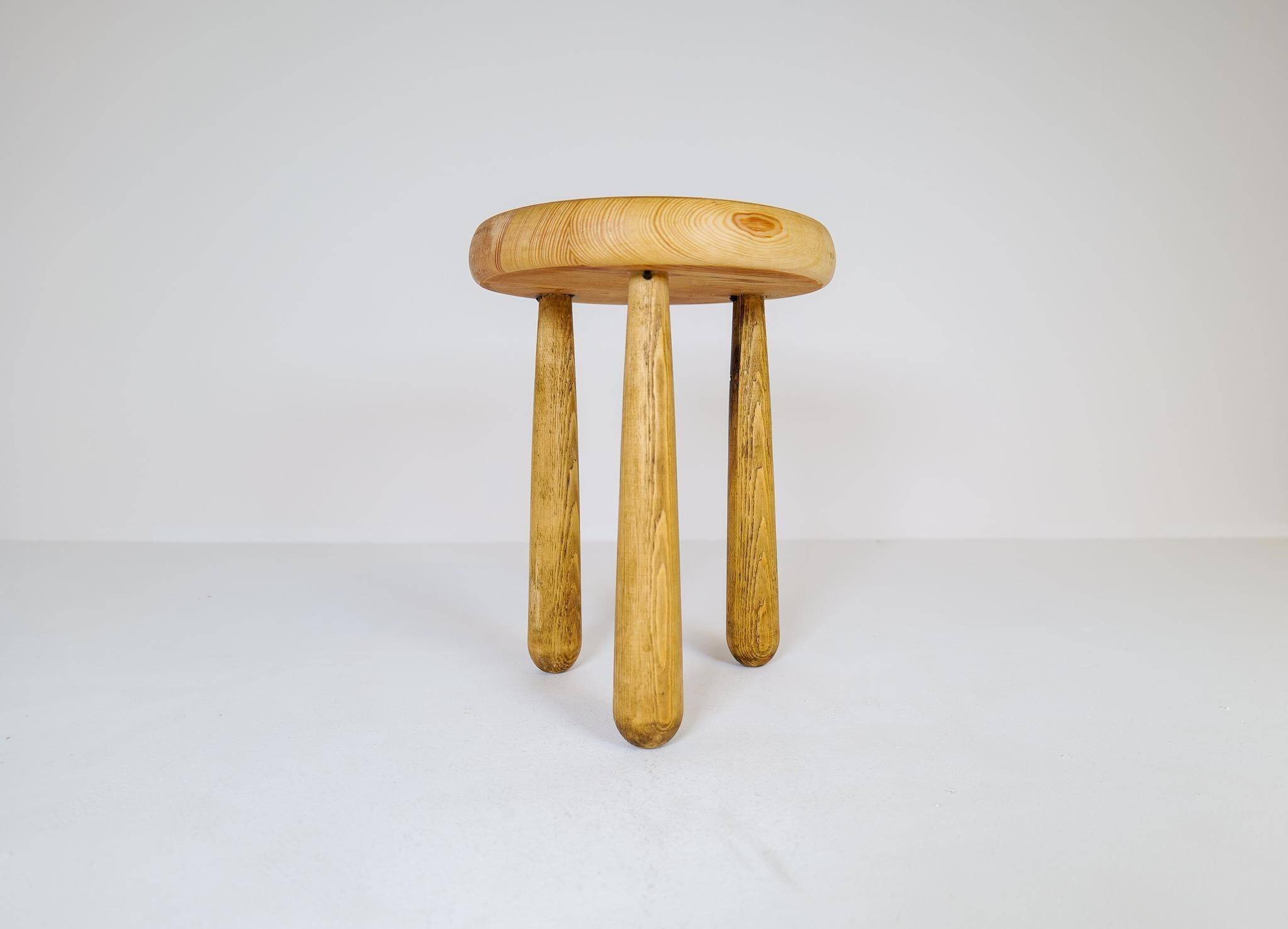 Modern Scandinavian Sculptural Stool, Pine, Sweden, 1970s