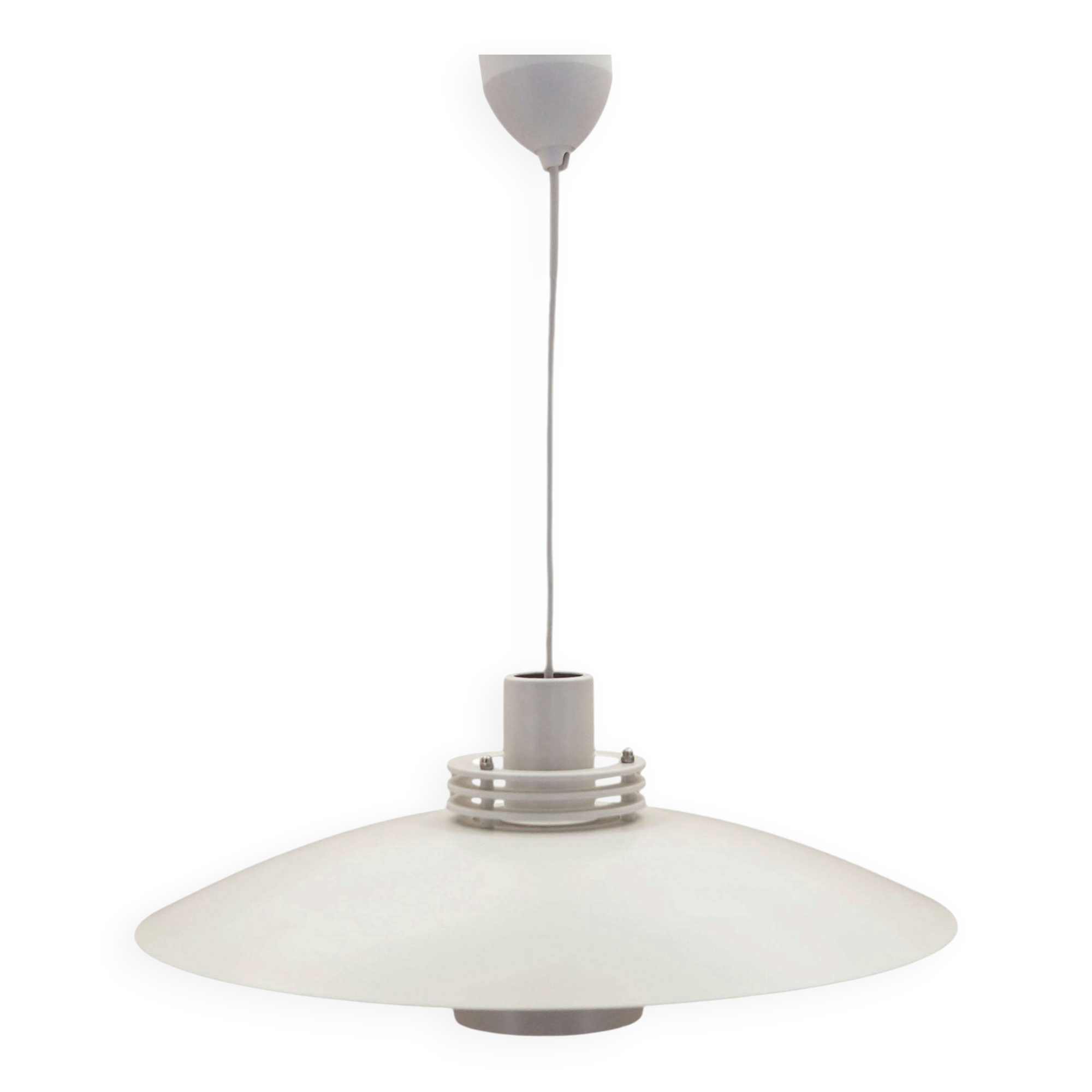 Lyfa pendant lamp from the 1970s, white metal shade, Denmark