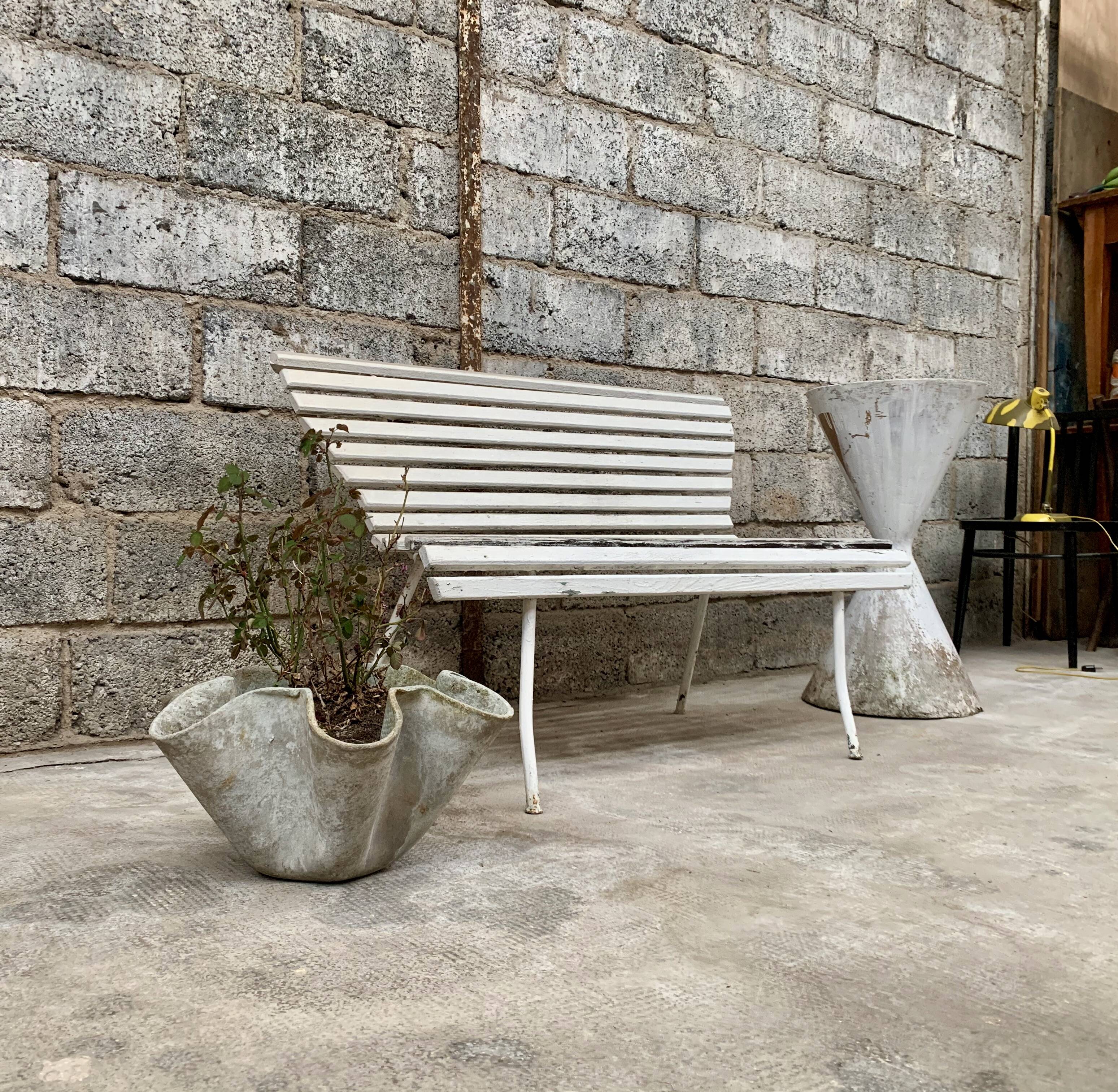 Old vintage garden bench with 2 wooden place, 1950s