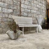 Old vintage garden bench with 2 wooden place, 1950s