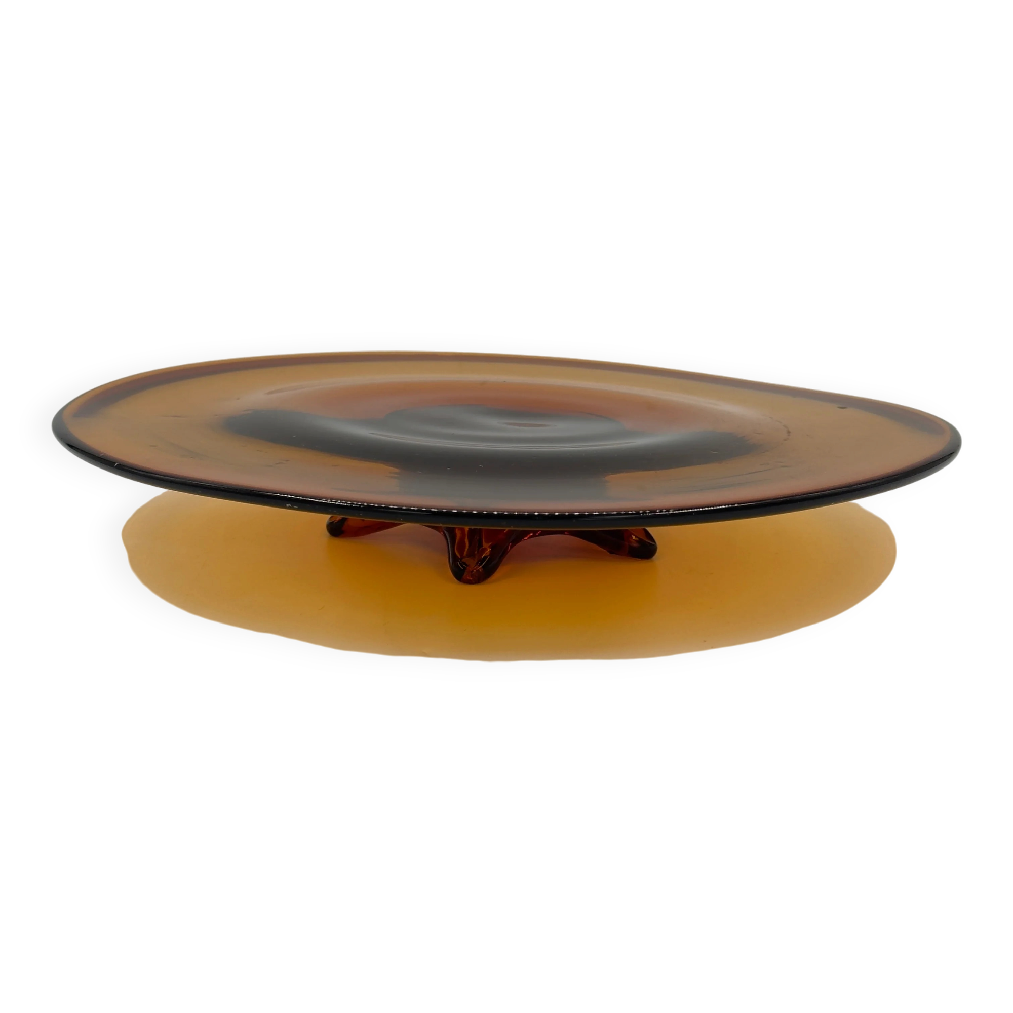 Vintage amber glass centrepiece bowl on a pedestal.