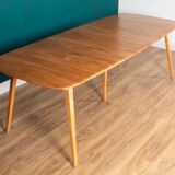 Retro Blonde Elm Model 444 Grand Plank Dining Table & 8 Goldsmith Dining Chairs