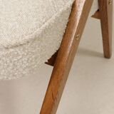 Vintage armchair rustic oak pearl bouclé concluded by Chierowski