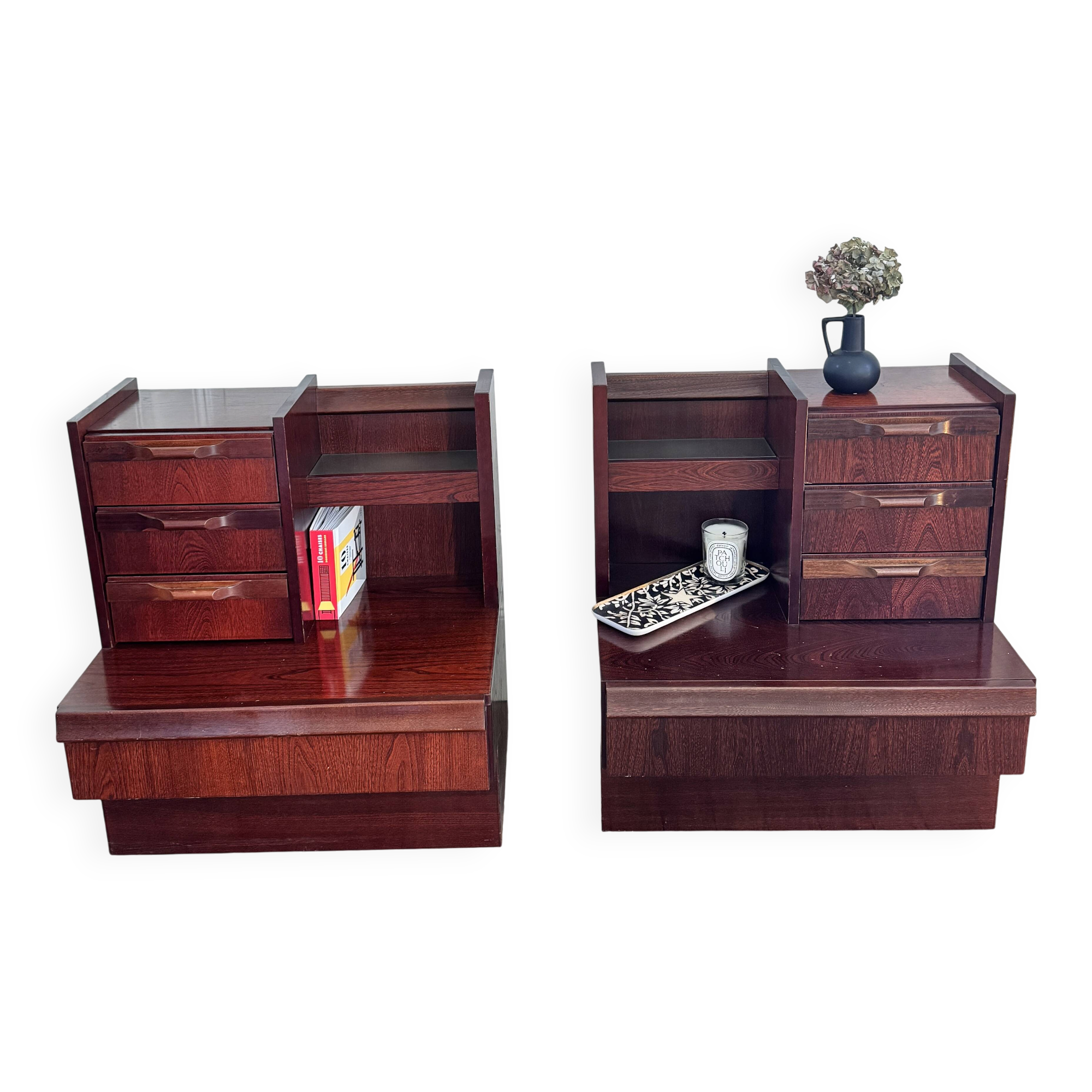 Paire de chevets mid century Roche Bobois vintage avec éclairage intégré
