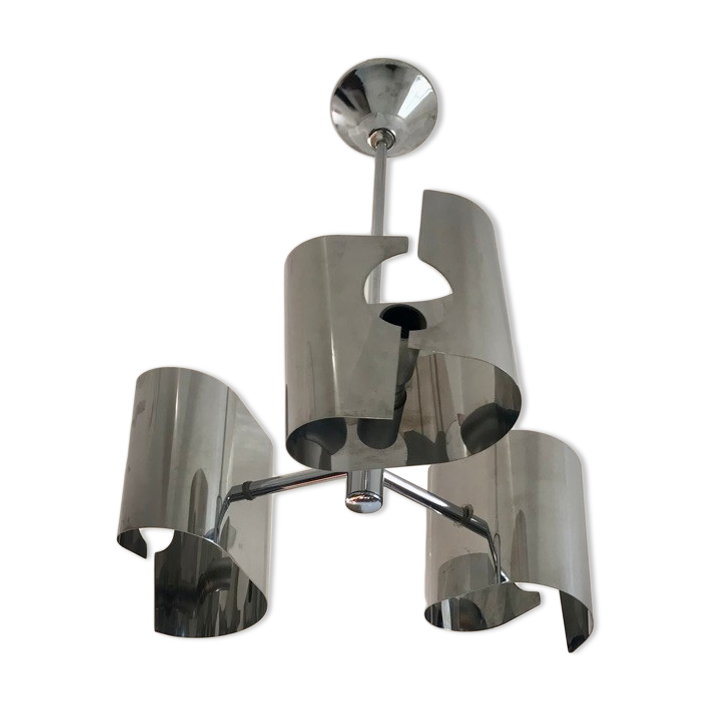 Chandelier in chromed metal and vintage stainless steel