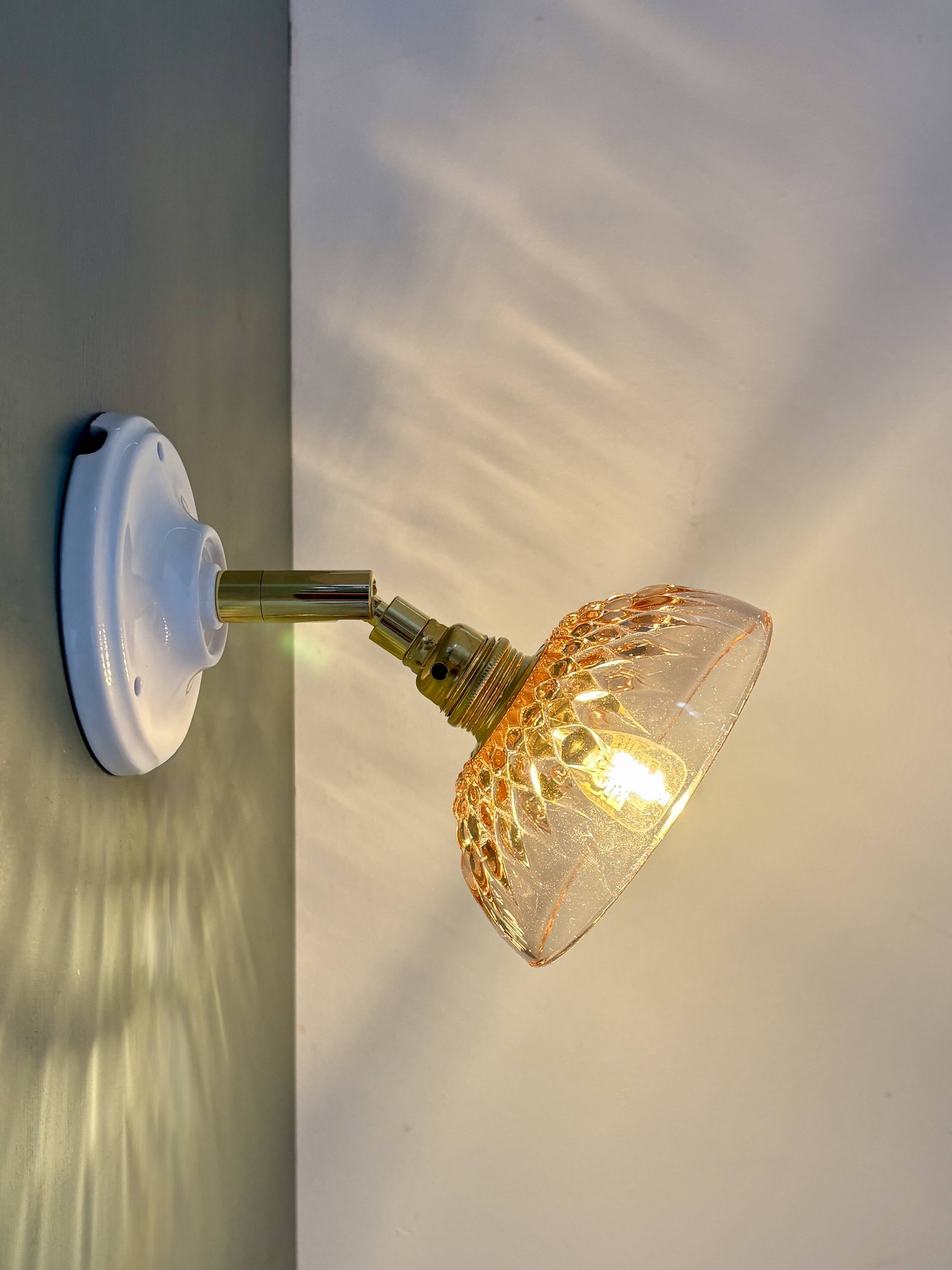 Vintage pink glass lampshade - tableware collection