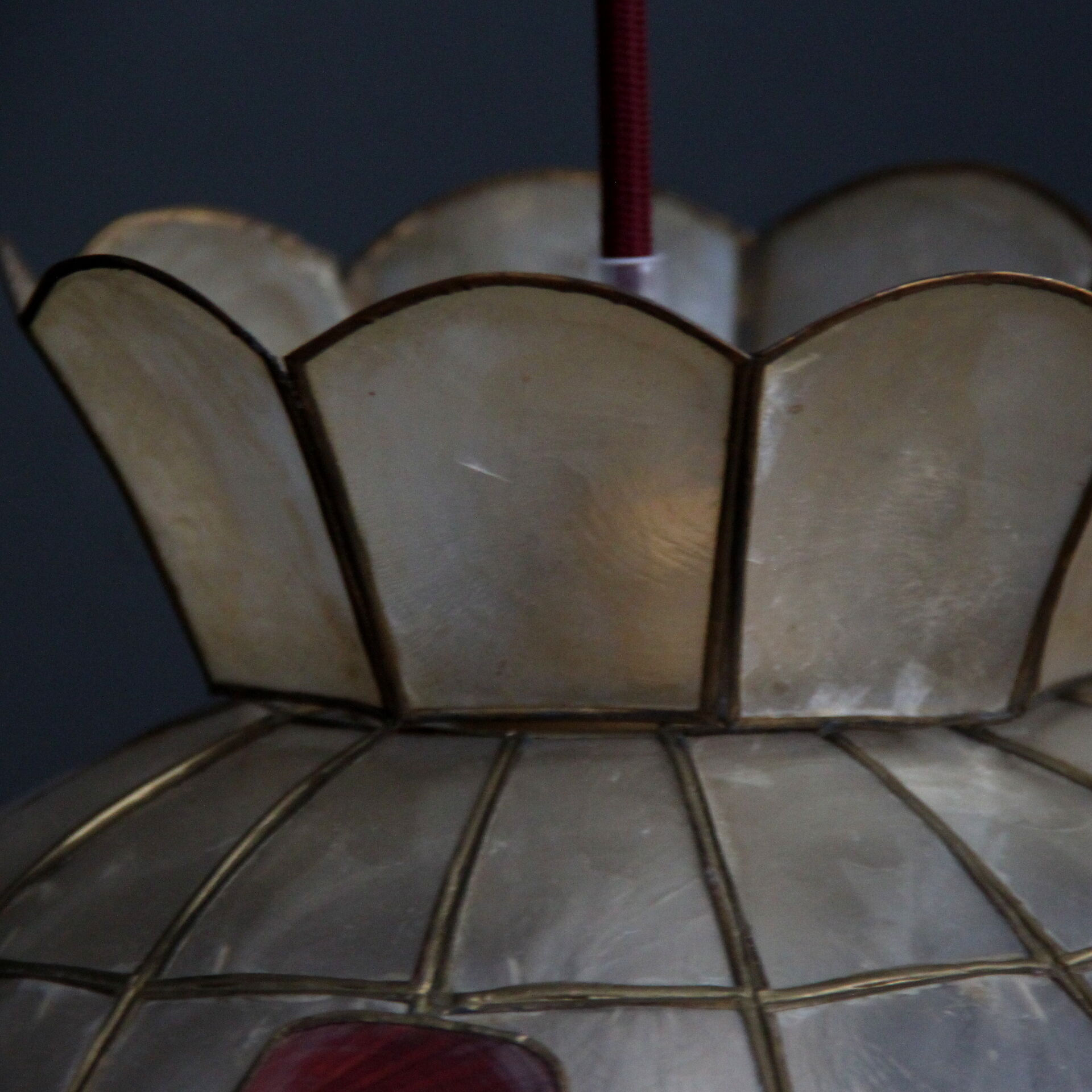 Chandelier pendant lamp Lampshade brass, shells 1950
