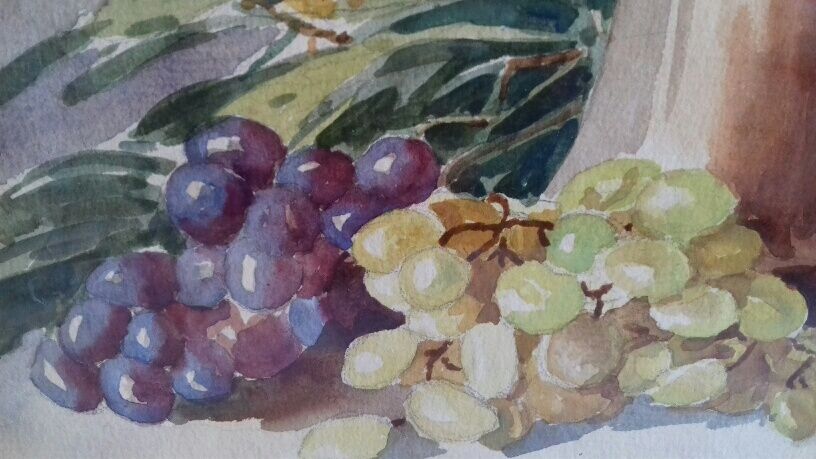 Ancient painting, watercolor with grapes