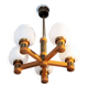 Scandinavian 5-branch chandelier, opaline, wood and brass, 1960