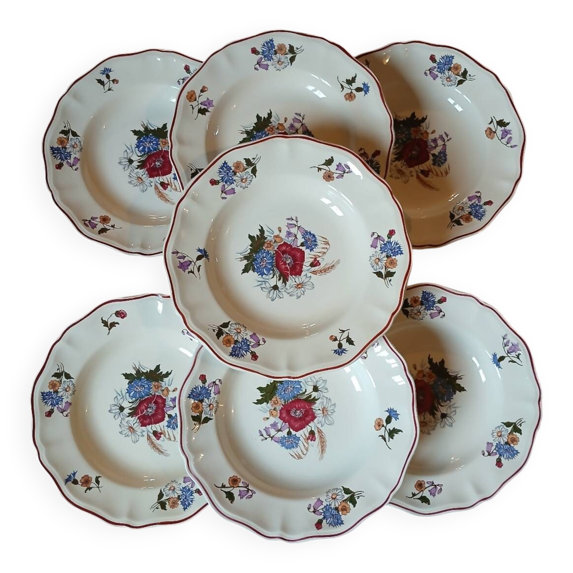 7 assiettes creuses anciennes Digoin et Sarreguemines 