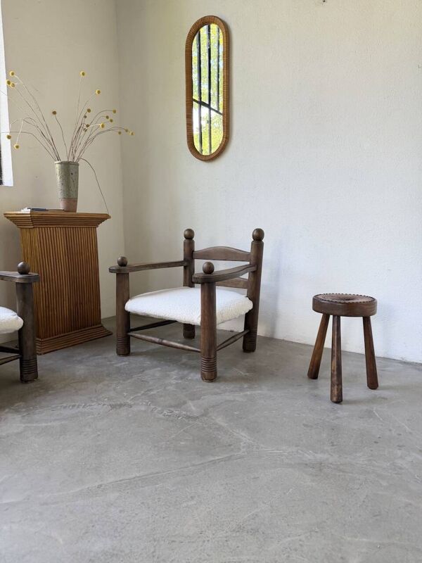 Tabouret tripode berger chêne