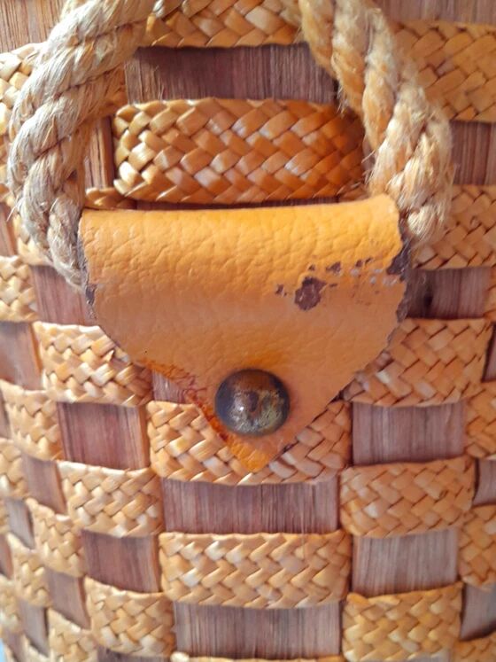 Hanging pot made of rattan and rope 1960