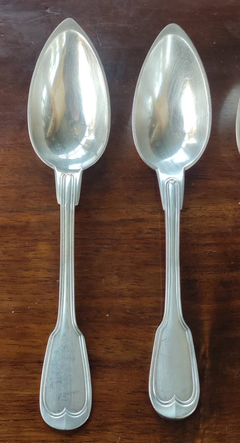 4 old large pointed spoons Christofle silver metal