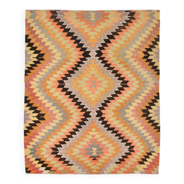 6x7 Faded Orange Area Handknotted Kilim Rug,