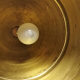 Old brass hanging lamp, which we believe is made from the drum of one of the very old coffee grinder