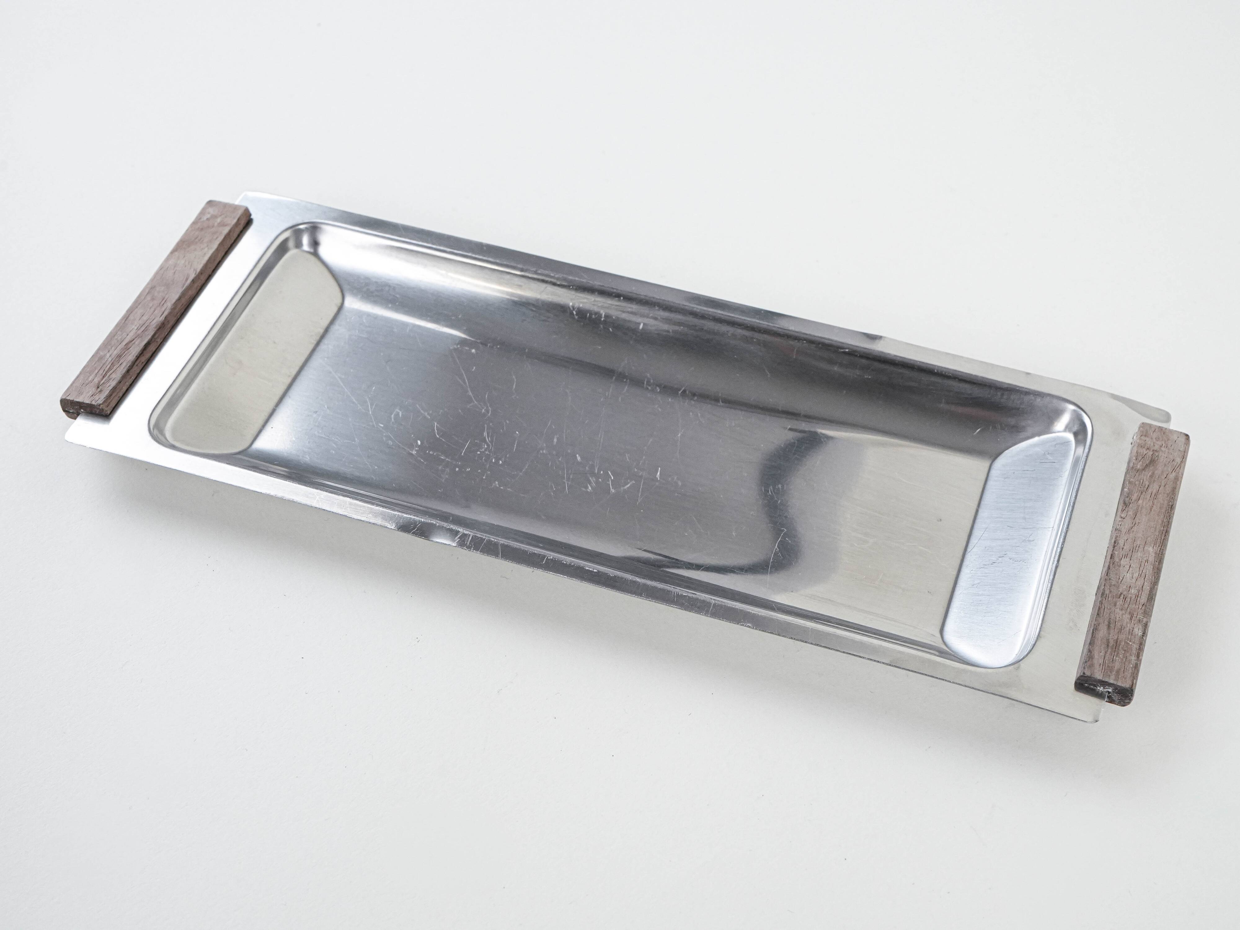 Plateau en acier inoxydable, design danois, années 1970, fabriqué au Danemark
