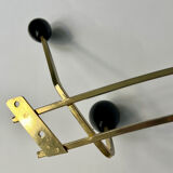 1950s wooden and metal coat rack with 6 hooks