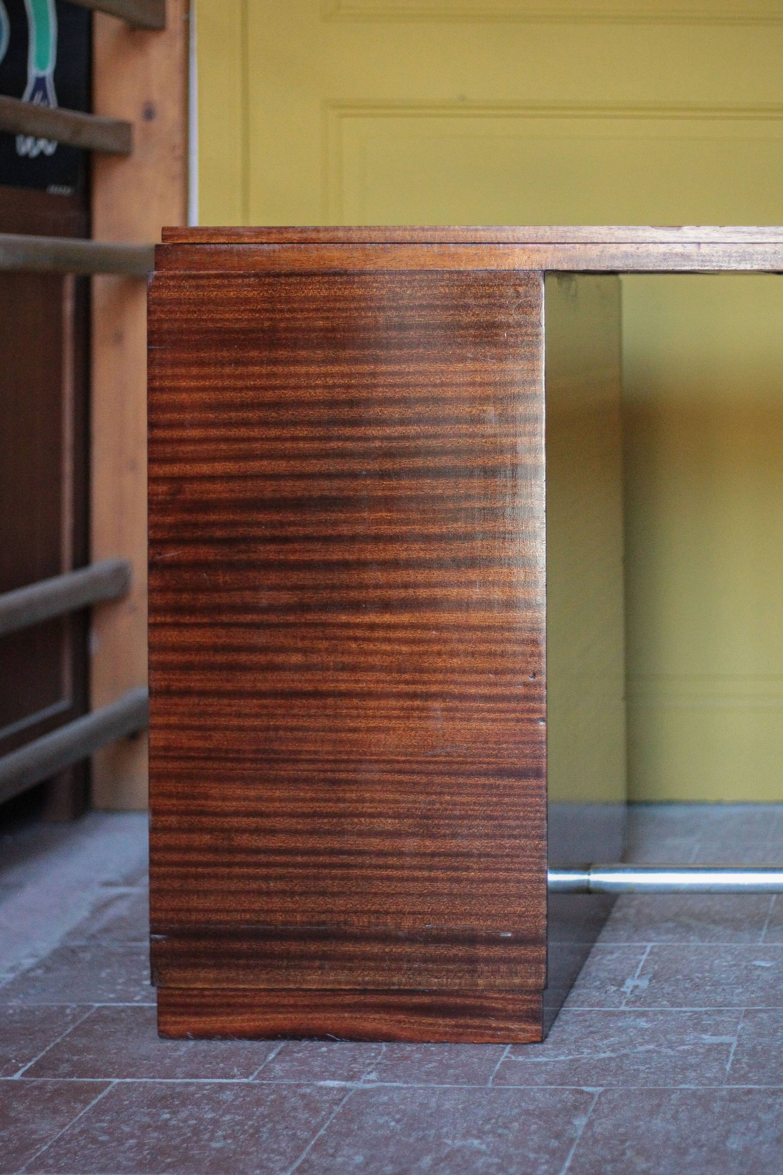 Vintage desk, wooden Art Deco desk from the 1930s, desk with drawers.